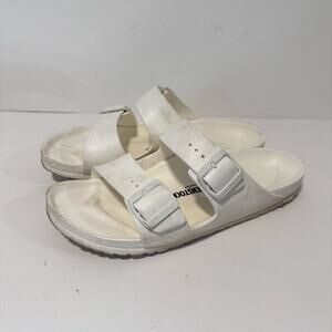 Birkenstock Women's Arizona Rubber Sandals White Metallic EU 41 Slip On Slide